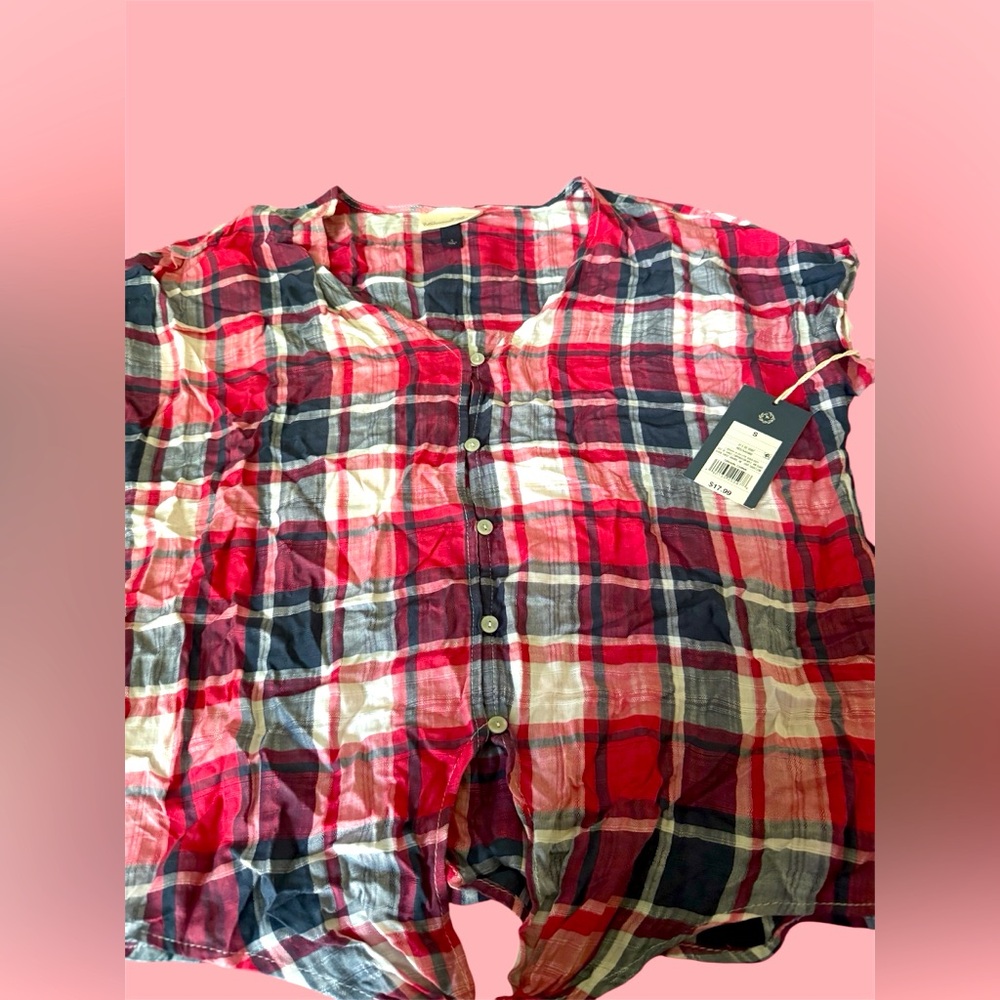 Target Woman Plaid Button Down Shirt - Red, White, and Blue